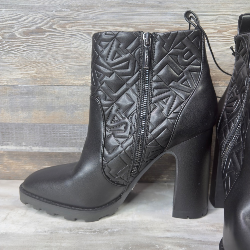 Karl Lagerfeld Petrin Women Size 8.5 Ankle Boots Quilted Logo Block Heel Black - Picture 4 of 9